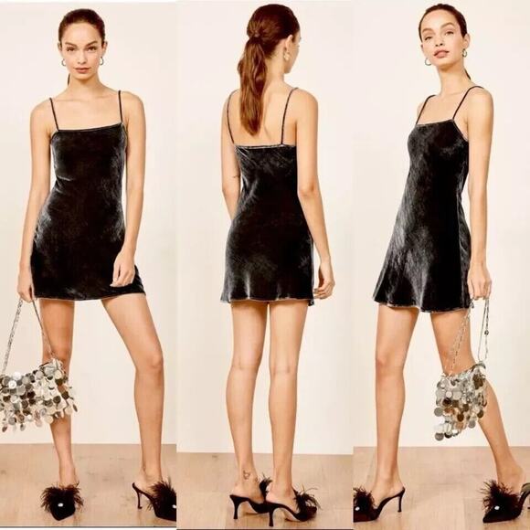 Reformation Delfine Gray Crushed Velvet Silk Mini Dress Strappy Size XL - Picture 1 of 7